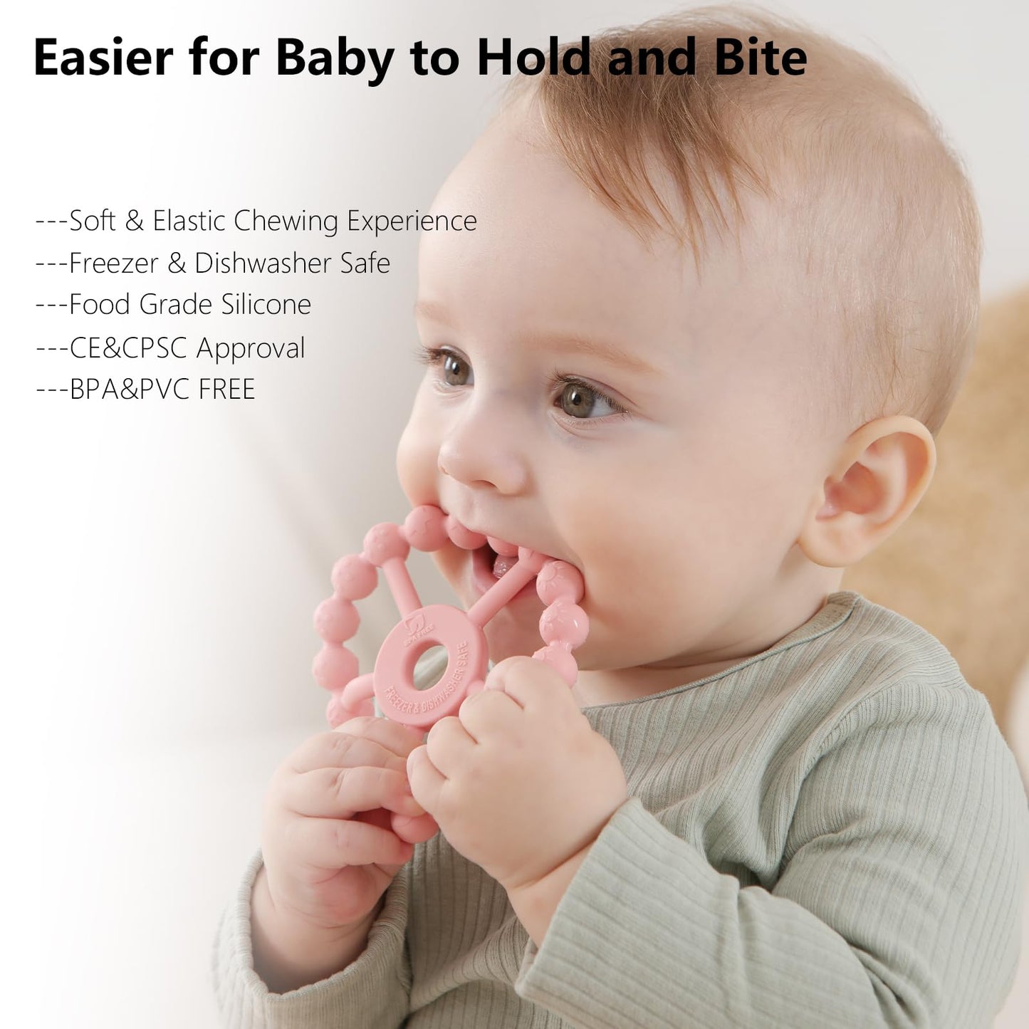 3 Pack Ring Teether Baby Infant Toys, Silicone Teething Ring Toys for Babies 0-6 Months, Seposeve Baby Teethers 6-12 Months 12-24 Months, Easy to Grasp Toy, Infant Teething Relief, Purple Pink White