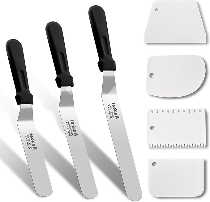 Anaeat Icing Spatulas, Set of 2 Professional Cake Angled Offset Spatula with 6", 8" Stainless Steel Blades - Thickened Frosting Knife with Durable Plastic Handle for Cake Decorating Pastry & Baking