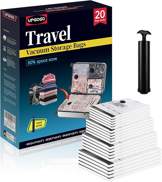 UPGOGO Travel Vacuum Bags for Luggage with Hand Pump,Vacuum Seal Bags for Clothing,Packing Cubes Compression,Cruise Ship and Travel Essentials(Combo 16 Pack)