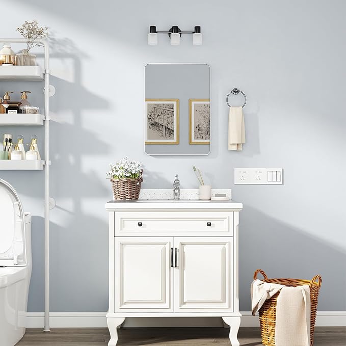 28x20 Inch Matte Silver Medicine Cabinet with Mirror for Bathroom, Aluminum Medicine Cabinet with Frosted Finish, Recessed or Wall Mount Medicine Chest, Modern Sleek Design, Fully Assembled