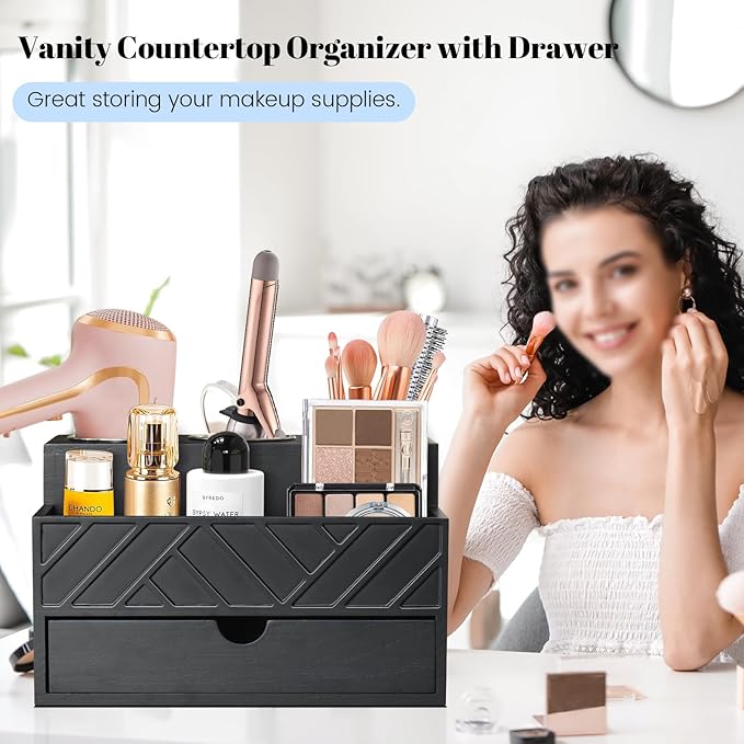 Hair Tool Organizer, Hair Dryer Holder with Drawer, Bathroom Countertop Organizer for Bathroom Accessories, Blow Dryer Organizer for Hair Styling Tools, Vanity Organizer for Bathroom, Vanity, Kitchen
