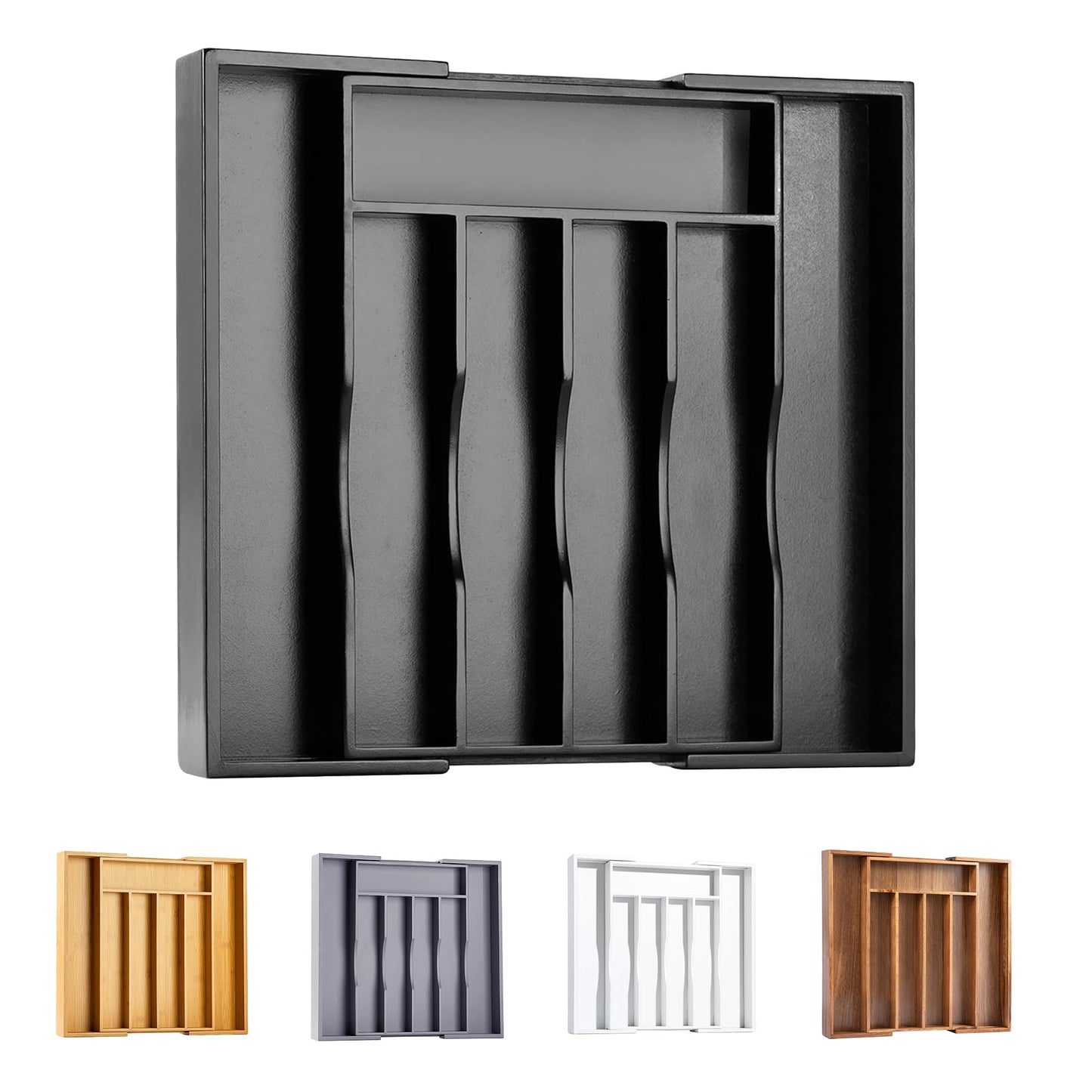 Bellsal Large Premium Acacia Wood Silverware Organizer - Expandable Utensil Drawer Organizer - 17"x19.6" Utensil Holder and Cutlery Tray with Grooved for Kitchen Flatware Utensils(7-9 Slot, Acacia)