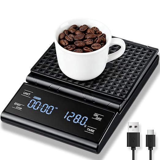 Coffee Scale with Timer, 5kg/0.1g Precision Pour Over Drip Espresso Scale for French Press, Digital Kitchen Scale with Auto Tare, Lit LCD Display and Silicone Cover, Batteries Included