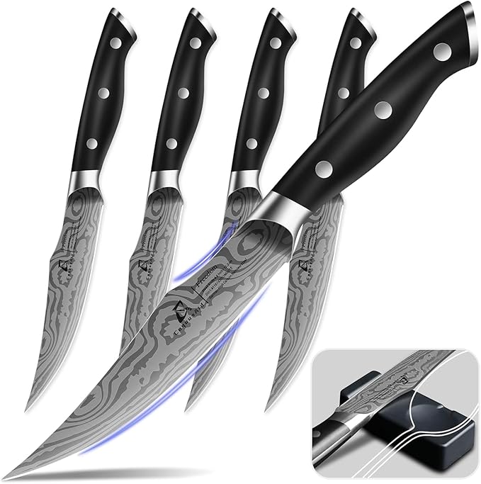 CoquusAid Steak Knives Set of 6, Non Serrated Dinner Knives with Rest