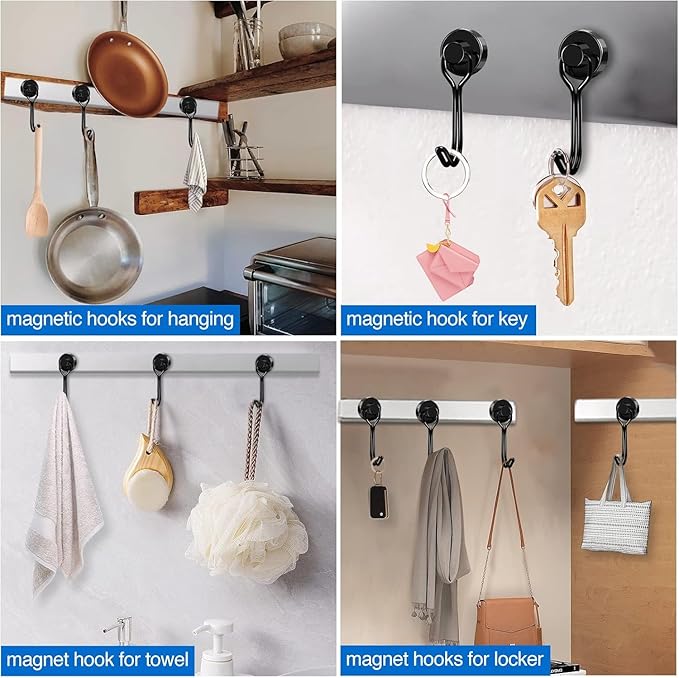 LOVIMAG Hooks, 30lbs+ Magnetic Magnet Hook 2025 Cruise Cabin Ship Essentials Heavy Duty Strong Refrigerator Fridge Hanging for Classroom Beach Vacation Kitchen Grills Home Mug Hanger (20 Pack), Black