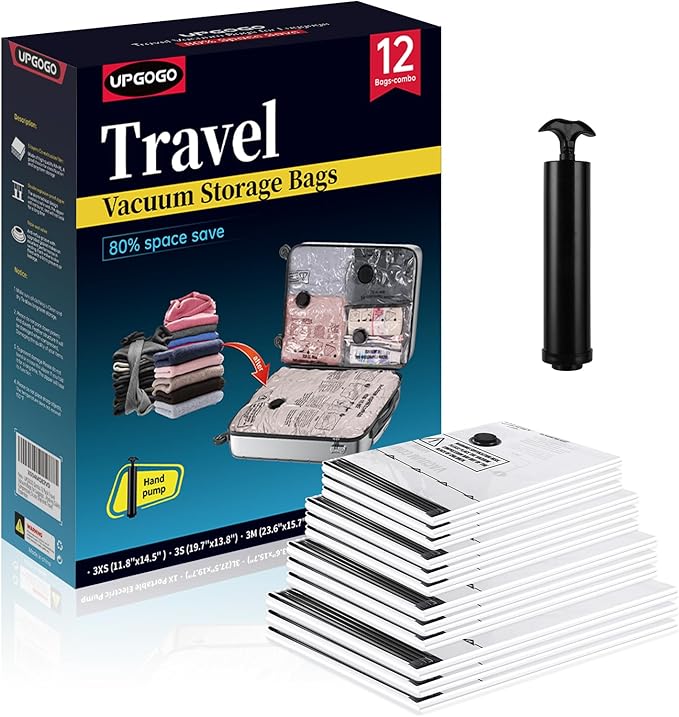 UPGOGO Travel Vacuum Bags for Luggage with Hand Pump,Vacuum Seal Bags for Clothing,Packing Cubes Compression,Cruise Ship and Travel Essentials(Combo 16 Pack)