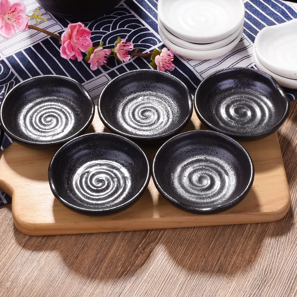 Swlthwen Black Porcelain Soy Sauce Dish Set of 5, Sushi Dishes