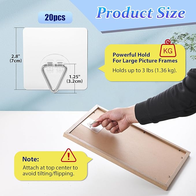 DIDUDIDU Wall Plate Hangers for Display - 20 Pack Invisible Adhesive Picture Hanger Holders for Wall - Ideal for Hanging Large Decorative Plates, Paintings, Artwork - 2.8 inch