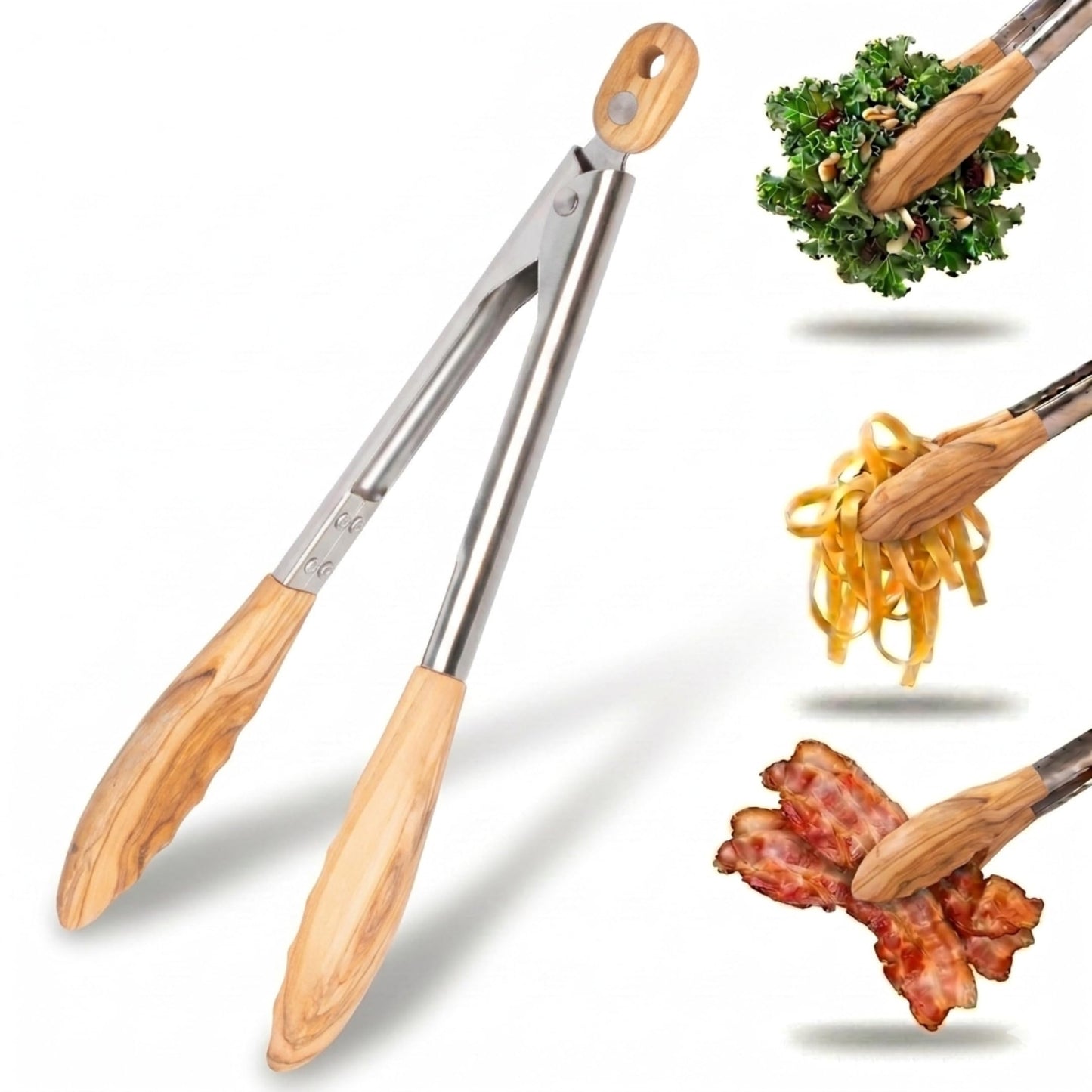 Salt & York 11-Inch Olive Wood Tongs, Long Handle Kitchen Tongs for Cooking, Salad, Pasta, and Grilling, Farmhouse Style Kitchen & Cookware, Ideal for Entertaining, Wedding and Housewarming Gift