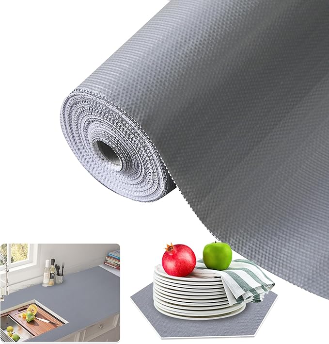 Beautysaid Shelf and Drawer Liner for Kitchen Cabinet, Non Adhesive Non Slip Shelf Paper Waterproof Washable Thickened for Dresser Pantry Shelve Bathroom Protector Liner(Gray,12 in x 30 FT)