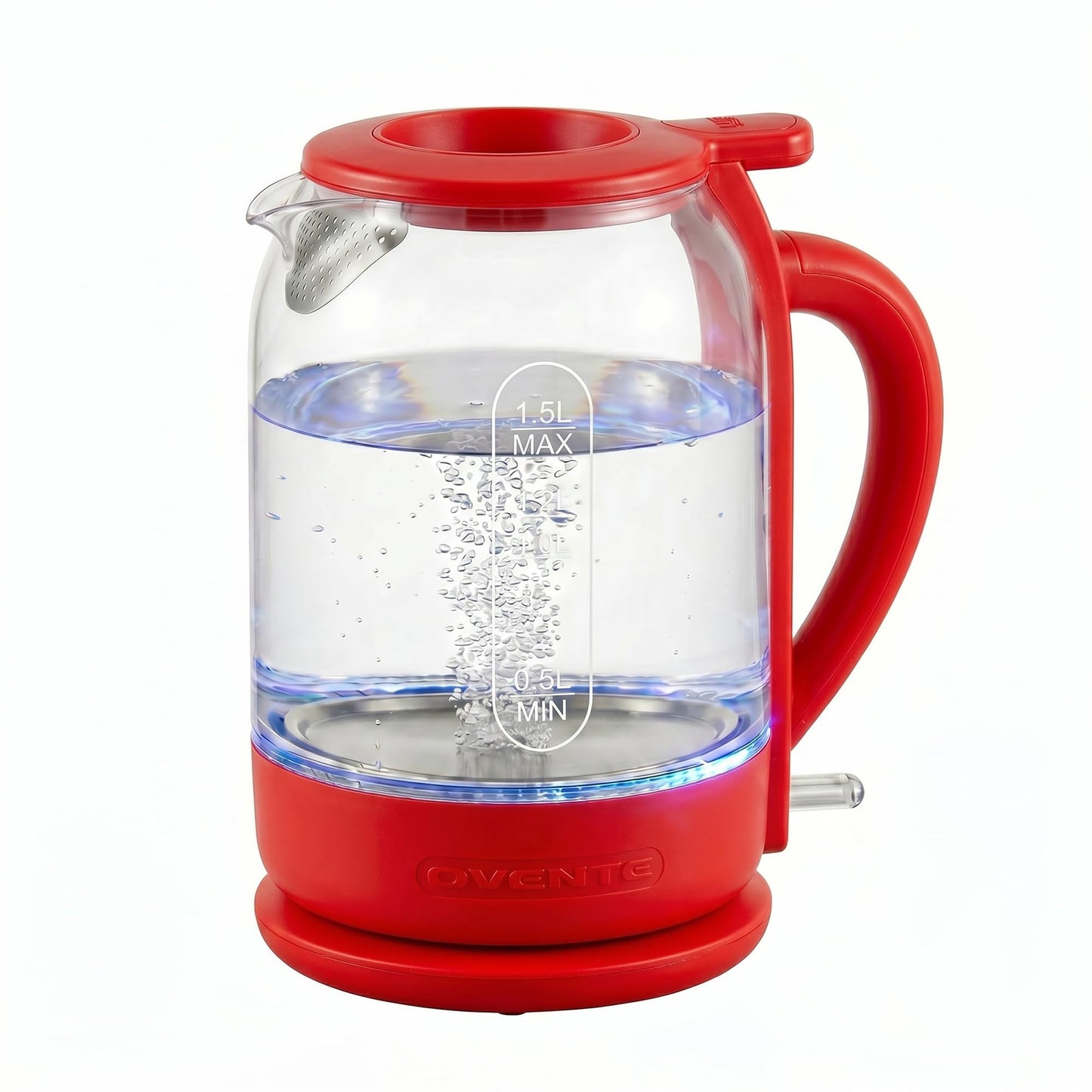 OVENTE 1.5L Glass Electric Kettle Water Boiler, Red KG516R