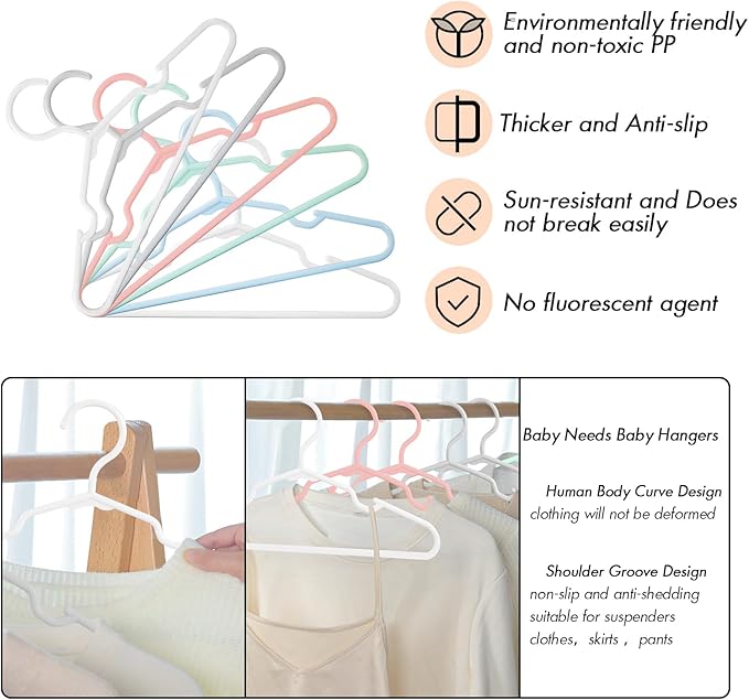 100 Pack Mix Color Kids Hangers 11.6 Inch - Baby Clothes Hangers for Toddler & Child, Durable Plastic Children's Hangers for Closet, Pants, Coats, Skirts (Non-Slip, Space-Saving)