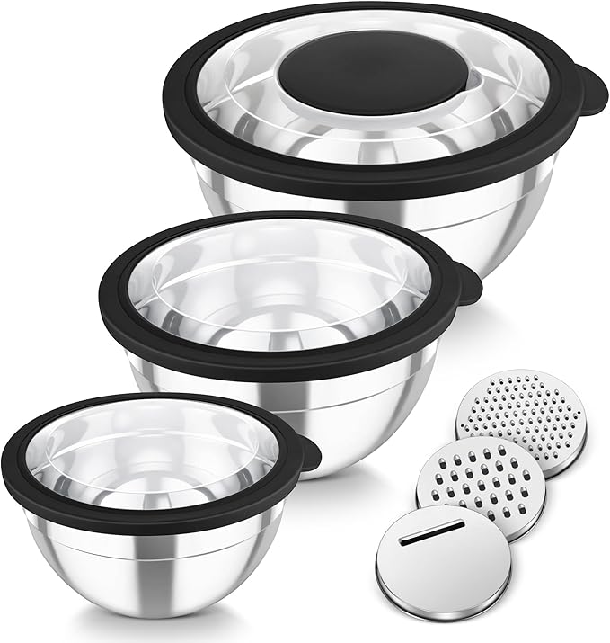 TeamFar Mixing Bowls, 3PCS Stainless Steel Serving Salad Bowls