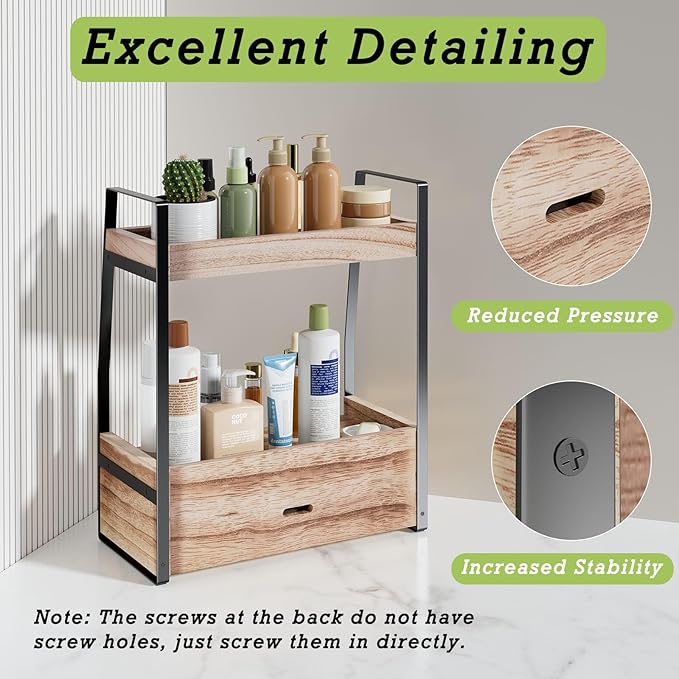 2-Tier Bathroom Organizer Countertop, Bathroom Sink Organizer Countertop, Vanity, Counter Shelf, Brown