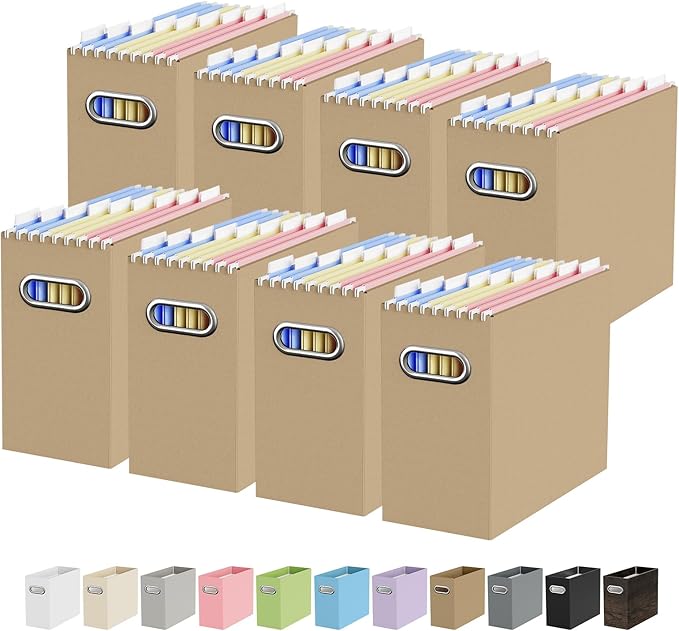 Oterri Cardboard File Organizer Box for Hanging File Folders Letter Size,File Box for Computer Desk,File Cabinet,Working Home,Office,Classroom (Brown, Letter Size - 8 Packs)