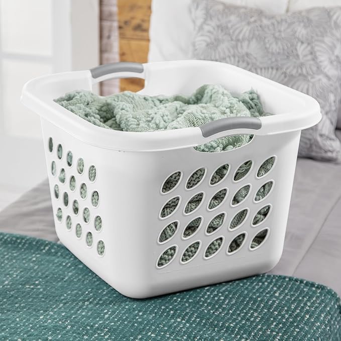 1.5 Storage Bushel Square Laundry Basket Plastic, Laundry Hamper White