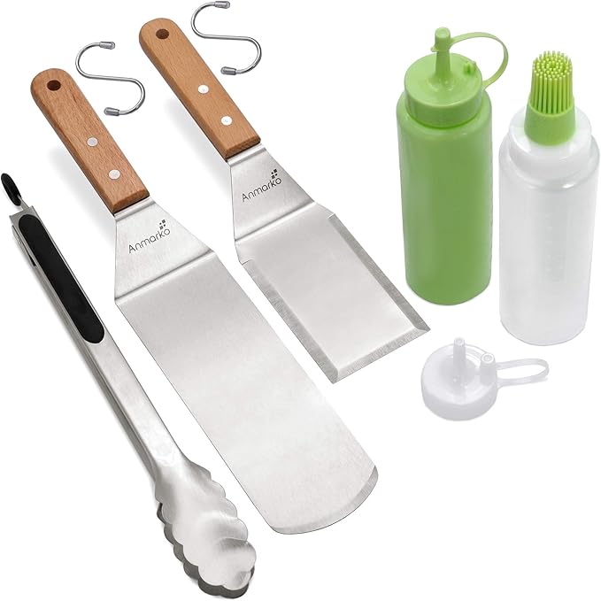 Metal Spatula Set - Griddle Long Spatula - Teppanyaki spatulas - Griddle Scraper and Pancake Flipper or Hamburger Turner - Stainless Steel Utensil great for BBQ Grill Flat Top - Commercial Grade