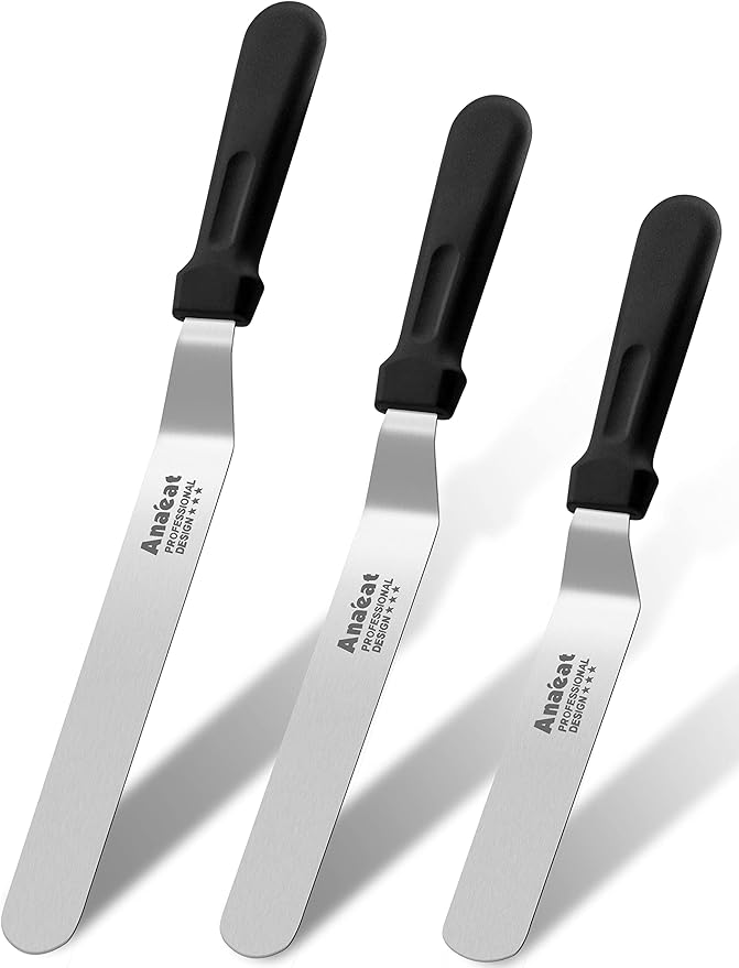 Anaeat Icing Spatulas, Set of 2 Professional Cake Angled Offset Spatula with 6", 8" Stainless Steel Blades - Thickened Frosting Knife with Durable Plastic Handle for Cake Decorating Pastry & Baking