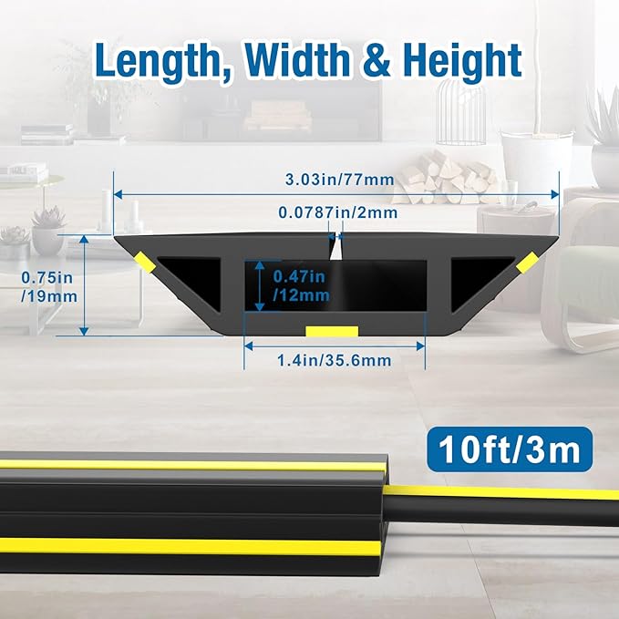 Eapele 10 ft Floor Cable Cover Protector, Heavy Duty PVC Duct Easy to Unroll