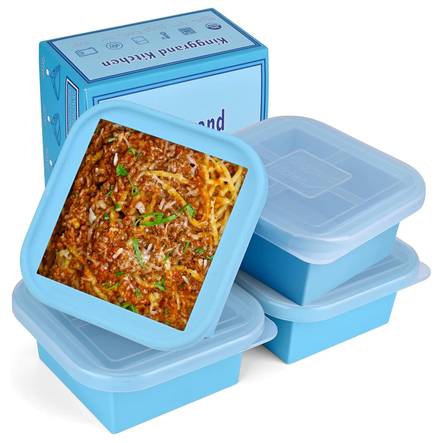 Kinggrand Kitchen 1 Cup Silicone Freezer Molds Silicone Freezer Tray with Lid 4 Pack Soup Freezer Containers Make 8 Soups, Broths, Stews, Sauces, Curries