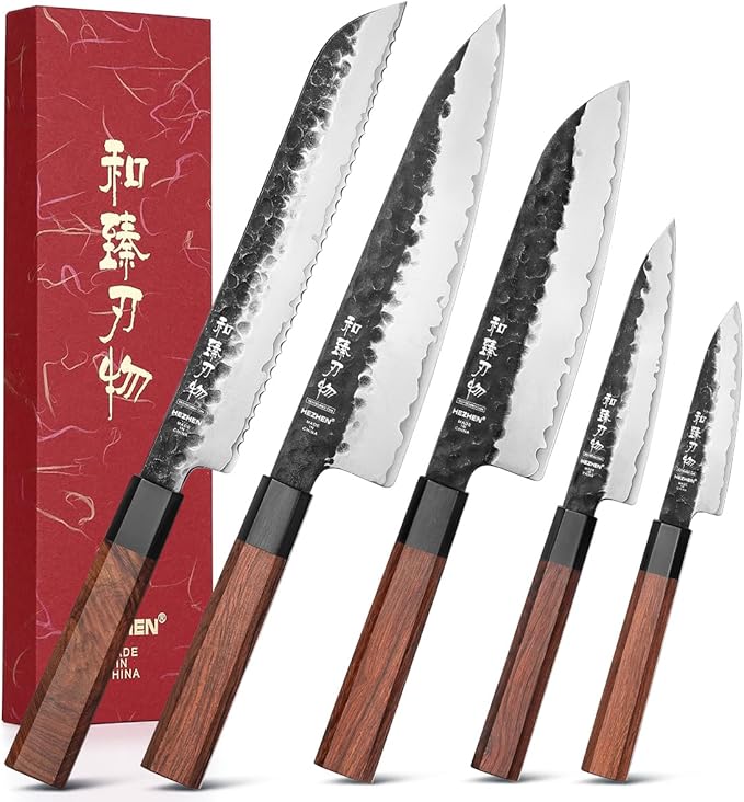 HEZHEN Santoku Knife, 7 Inches, 3 Layers Clad Steel Chef Knife,Professional Japanese Kitchen Knife for Chefs and Home Cooking,Wooden Octagonal Handle