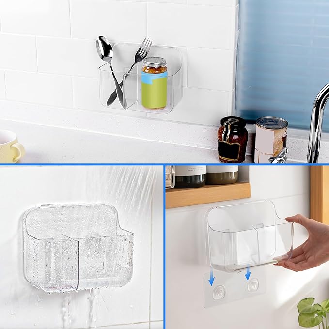 Diesisa Acrylic Wall Mount Organizer, Self Adhesive Organizer for Wall, Cabinet Door Organizer, No Drilling Hang Walls, with 2 Compartments, for Bathroom, Pantry, Kitchen, Utility Room