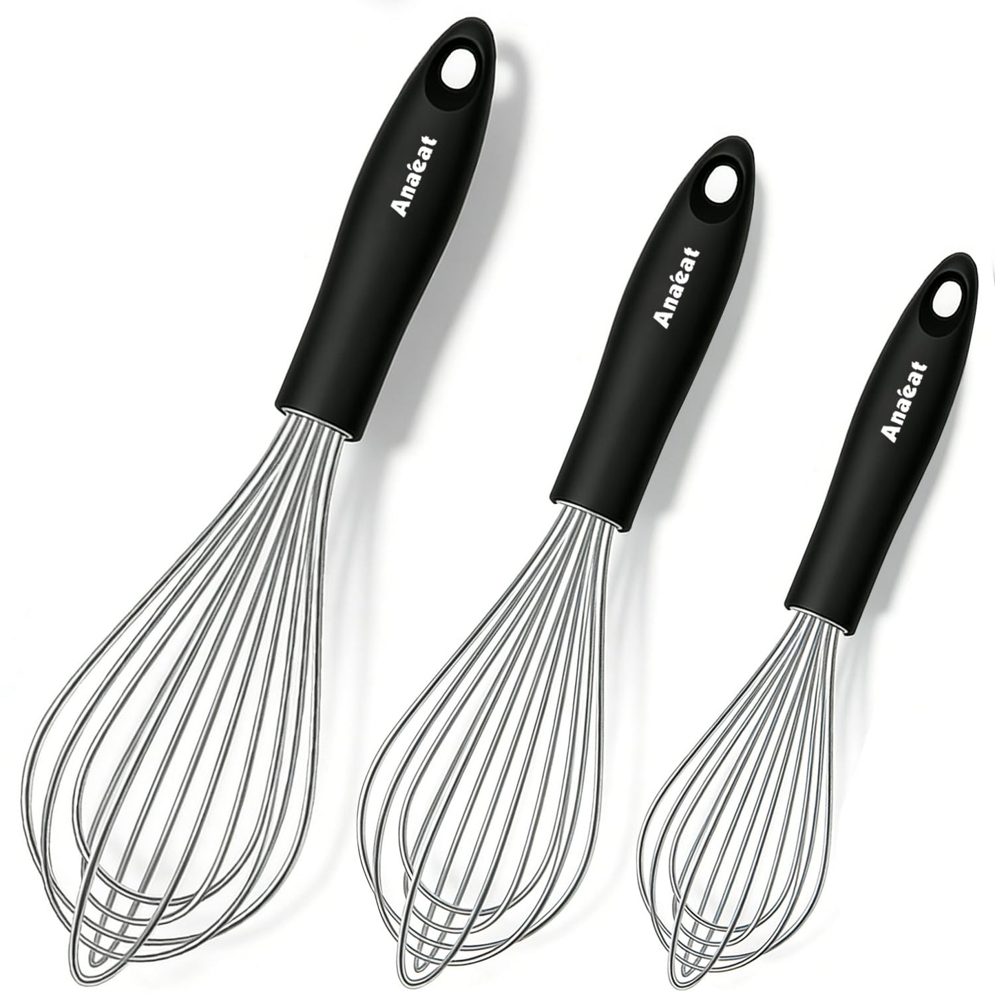 Anaeat Silicone Balloon Whisk, Perfect for Non-Stick Cookware, Milk and Egg Beater Blender, Heat Resistant Kitchen Whisks for Whisking, Cooking, Baking, Beating, Frothing & Stirring (Black)