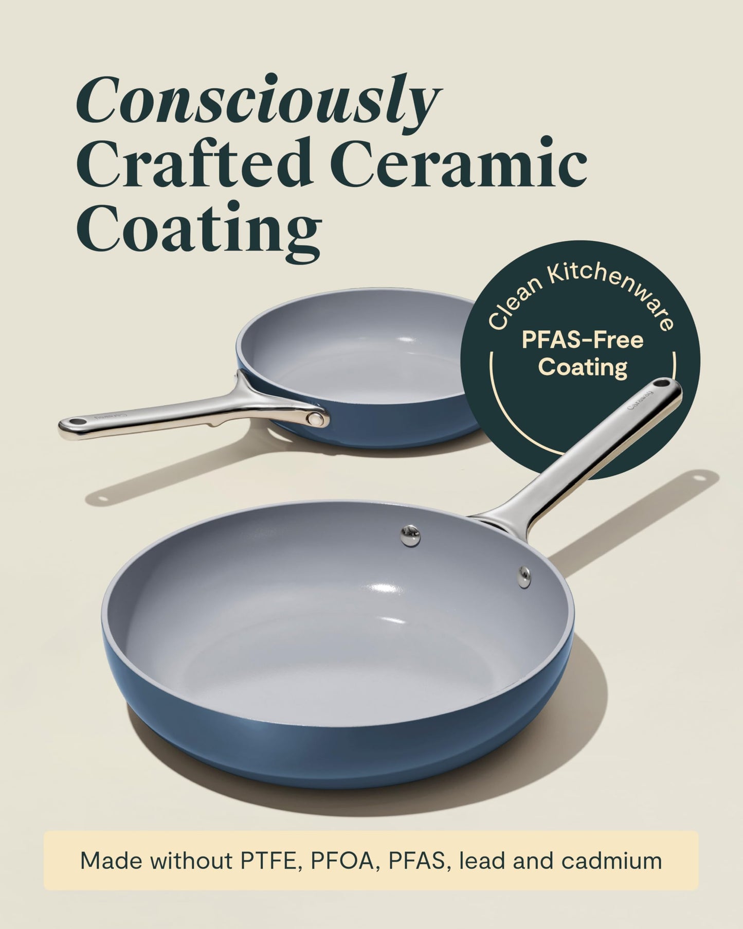 Caraway Ceramic Non-Stick Fry Pan Set with Glass Lids