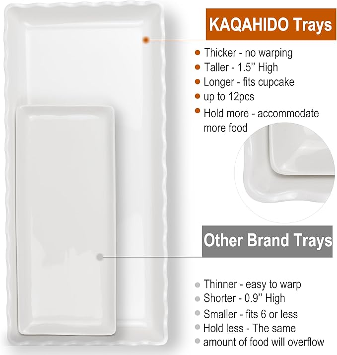 KAQAHIDO 17" x 8" x 1.5" White Serving Tray Set