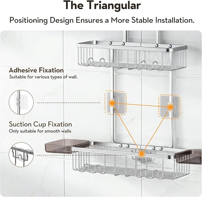Shower Caddy Hanging, Shower Organizer Hanging, Aluminum Shower Racks for Inside Shower with Hooks for Razor, Never Rust Bathroom Organizers and Storage with Soap Holder, Bright Silver