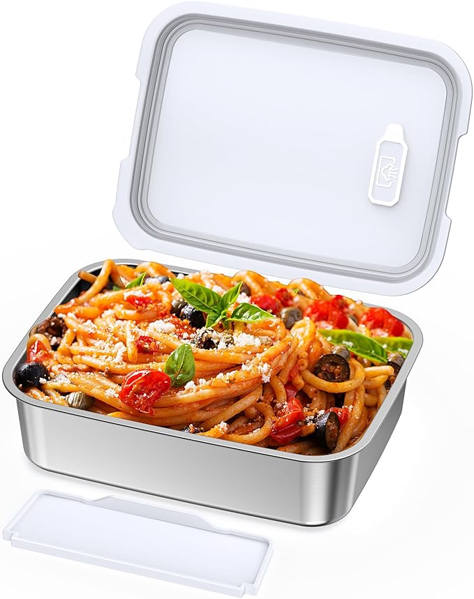 EAST OAK Stainless Steel Inner Container with Lid for Cordless Electric Lunch Box, 1.3L Meal Container for Portable Heated Lunch Box with Removable Tray Divider, Dishwasher Safe