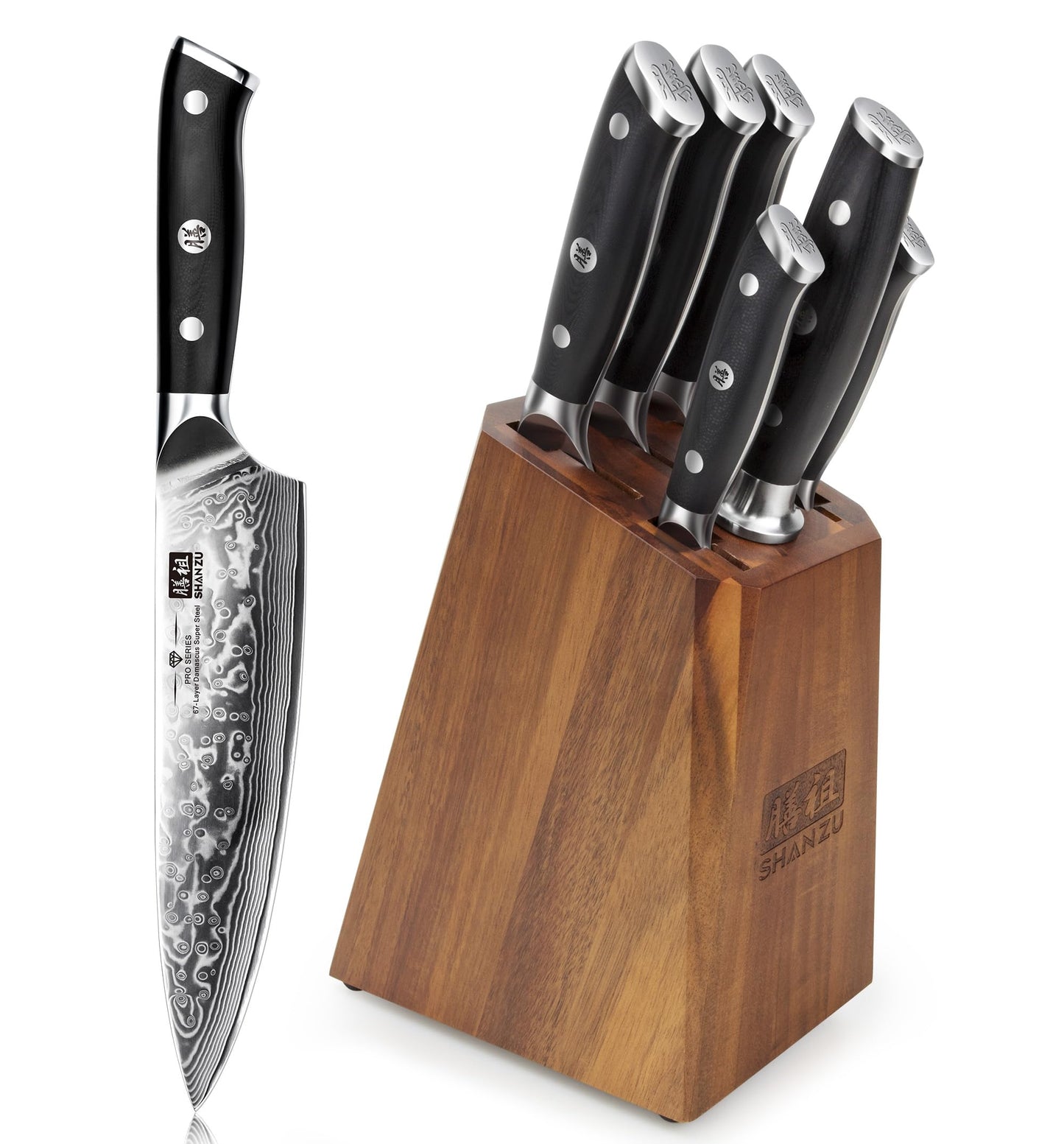 SHAN ZU Damascus Kitchen Knife Set, 7 Pcs Professional Knife Sets for Chefs