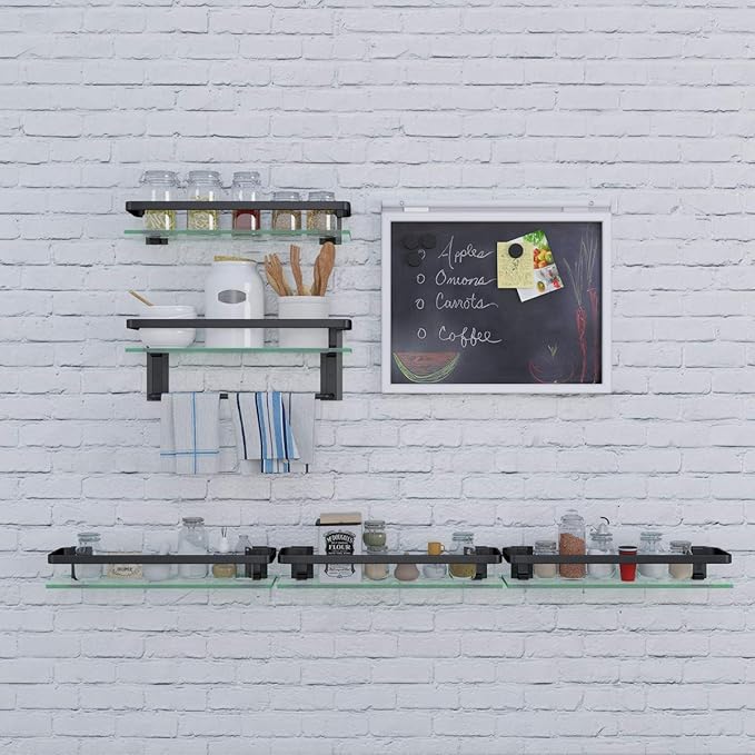 VOLPONE Bathroom Glass Shelf with Towel Bar Black Bathroom Shelf Wall Mount Rustproof Bathroom Wall Organizer Towel Rails1 Tier (Black)