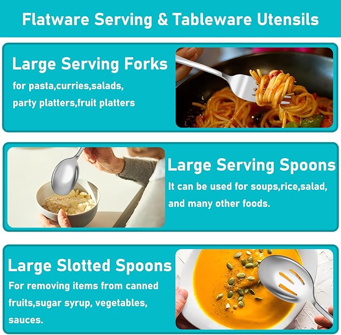 Serving Utensils, 15 Pcs Stainless Steel Large Flatware Serving Tools Kit