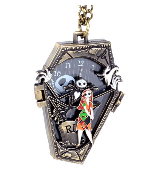 Ddjbdb Quartz Pocket Watch with Necklace Chain, Hollow Night-mare Design Mens Christmas Halloween Pocket Watches,Gift for Men Son with Box Bronze