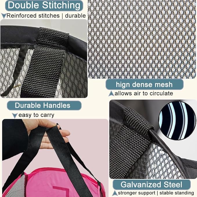 2 Pack Mesh Pop Up Laundry Hamper Collapsible Laundry Basket Pink Dirty Clothes Basket for Laundry Room, College Dorm, Bedroom, Travel
