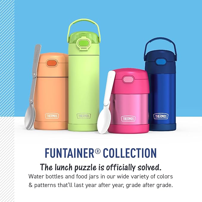 THERMOS FUNTAINER Insulated Food Jar, 10 Ounce, Kid Friendly Food Jar with Foldable Spoon, Daring Dinos