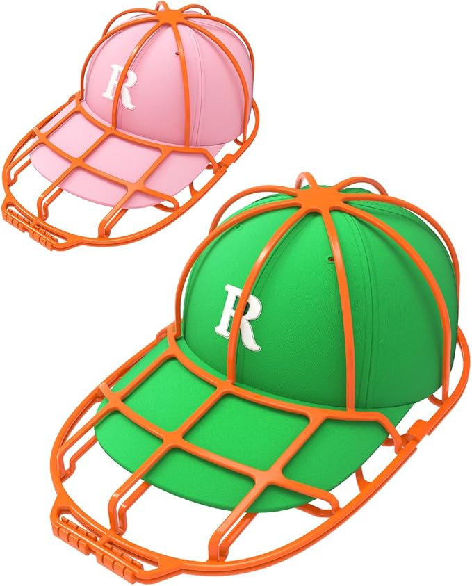 XQXA 2-Pack Baseball Hat Washer Cage | Machine-Washable Cap Cleaner Frame for Adult & Kid's Hats | Orange