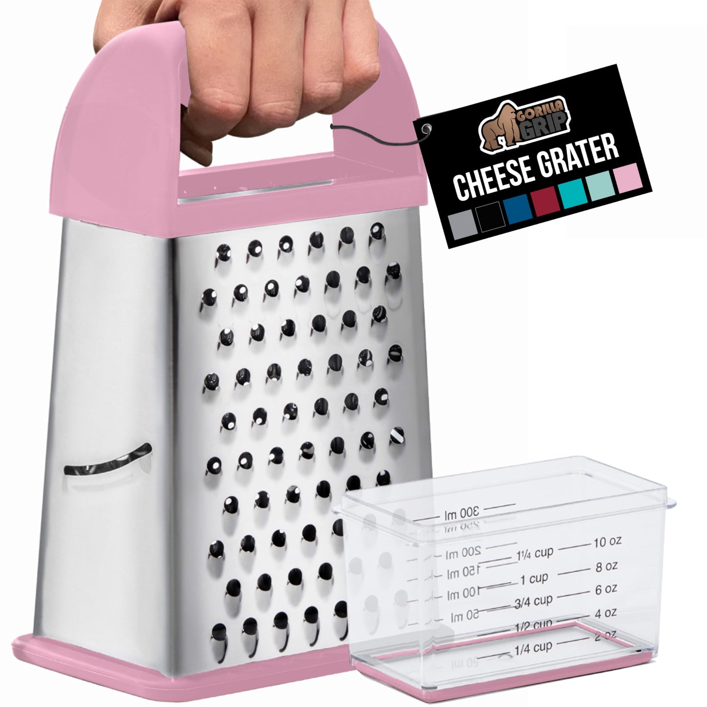 GORILLA GRIP® XL 4-Sided Stainless Steel BPA-Free Cheese Grater, Gray