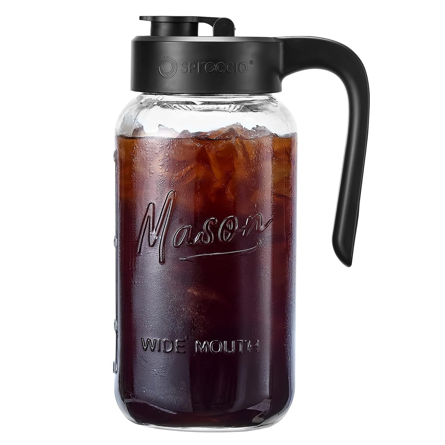 Spreccio Mason Jar Pitcher, 2 pcs 64 oz (2 quart), Glass Pitcher with Lid
