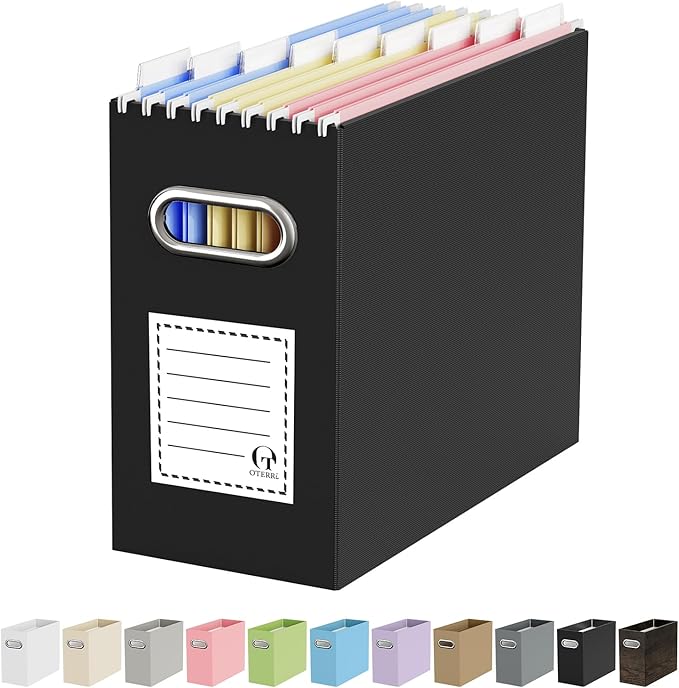 Oterri Cardboard File Organizer Box for Hanging File Folders Letter Size,File Box for Computer Desk,File Cabinet,Working Home,Office,Classroom(Black, Letter Size - 1 Pack)