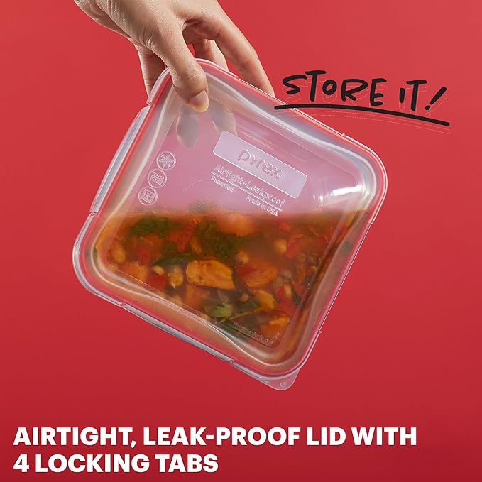 Pyrex Freshlock (10-Pack) Mixed Sized Airtight Glass Food Storage Container Set, Non Toxic, with Plastic BPA-Free Leakproof Locking Lids