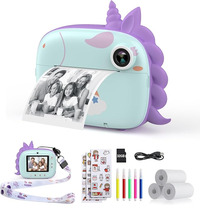 HiMont Kids Camera Instant Print, Selfie Digital Camara for Kids with Print Paper & 32G Card, 2.5K Video & Instant Print Camera with Color Pens for DIY, Fun Gift for Girls Boys 3-12 Years Old (Pink)