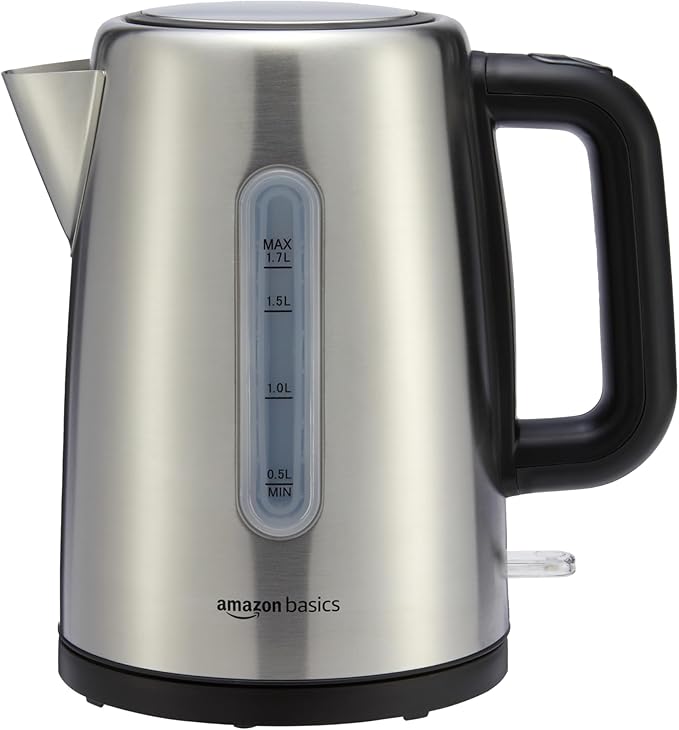 Electric Kettle with Glass Carafe for Tea and Coffee, BPA-Free, Fast Boiling, Auto Shut-Off, Boil-Dry Protection, Water Level Indicator, 1.7 Liter, 1500W, Black and Silver