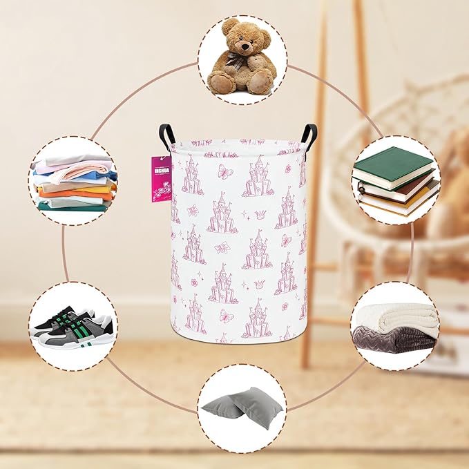 Laundry Hamper Large Canvas Fabric Lightweight Storage Basket/Toy Organizer/Dirty Clothes Collapsible Waterproof for College Dorms, Boys and Girls Bedroom,Bathroom(Shining castles)
