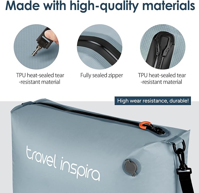 Gray Blue Vacuum Travel Bag with Wireless Electric Pump, 22L Packing Cube