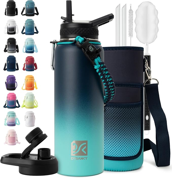 Insulated Water Bottle | Thickened Stainless Steel Vacuum Metal | Portable Sports Water Jug for Gym and Hiking with Straw, Carrier Bag, Handle Strap | BPA-Free 40 oz