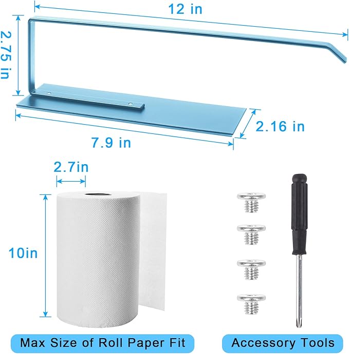 Paper Towel Holder Magnetic, Magnetic Paper Towel Holder for Fridge, Toilet Paper Roll Holder Magnet Towel Rack Wall Mount Shelf Bar for Towels Rolls Bathroom RV Dorm Kitchen Wall Decor, Blue