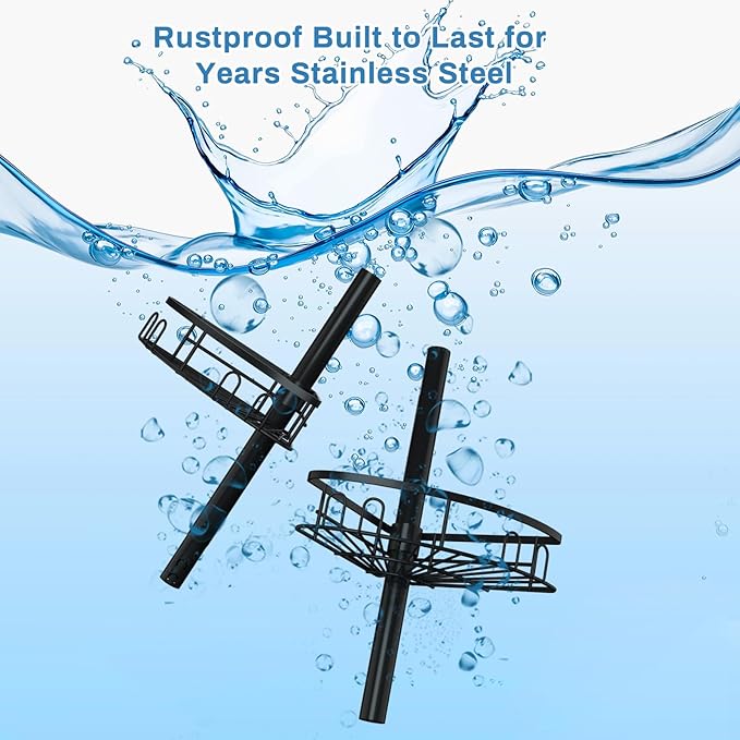 Rustproof Corner Shower Caddy Tension Pole, 4 Large Baskets for Bathtub Shampoo Storage Organizer Bathroom Height Adjustable Shelves from 23.6 to 114.5 Inch with Towel Bar