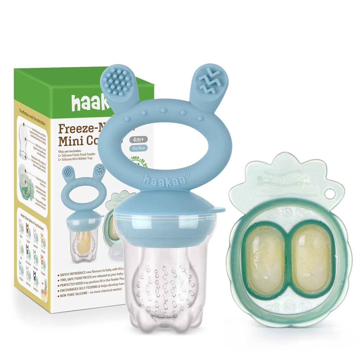 Haakaa Baby Fruit Food Feeder & Mini Freezer Nibble Tray Combo, Breastmilk Popsicle Molds for Baby Cooling Relief, BPA Free Silicone Feeder for Safe Infant Self Feeding, 4 Month+ (Lavender)